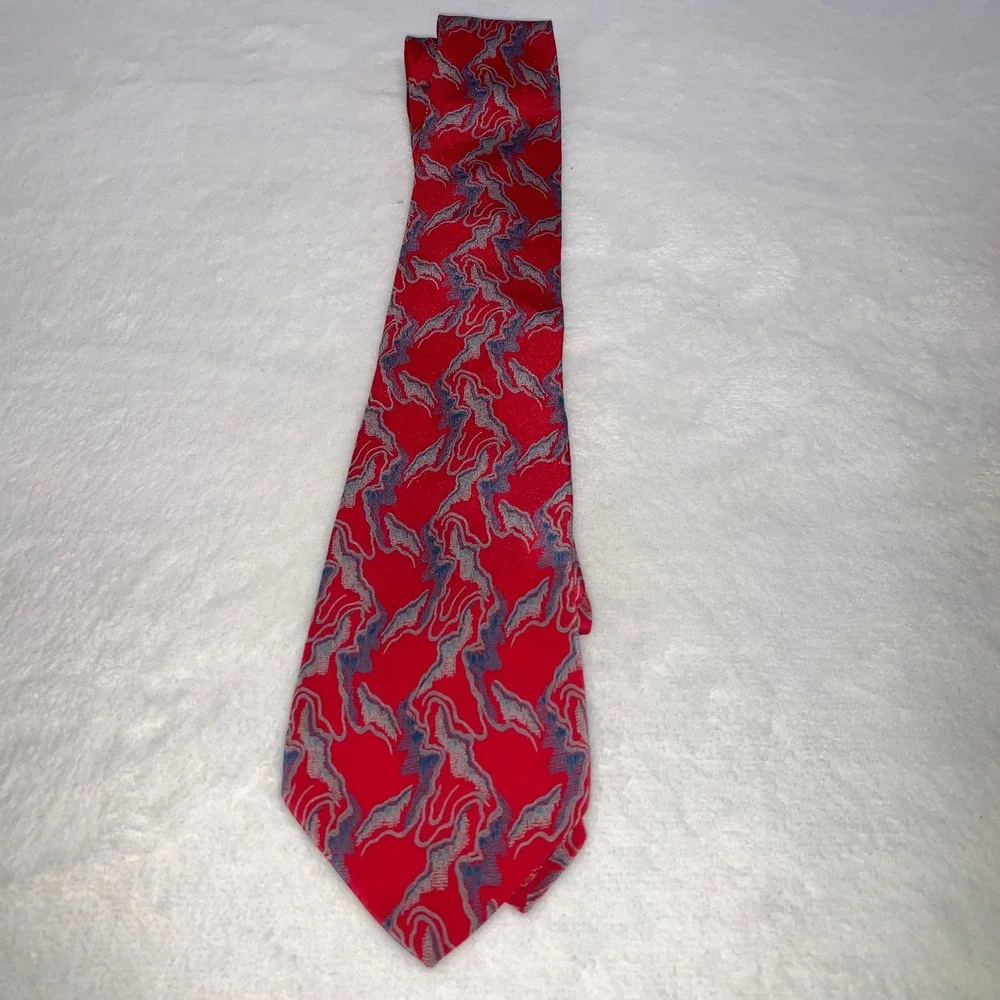 Valentino red blue print silk tie‎